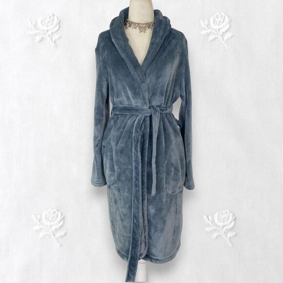 Hunkemoller Fuzzy Fleece Blue Gray Warm Winter Robe XS S - Picture 1 of 7
